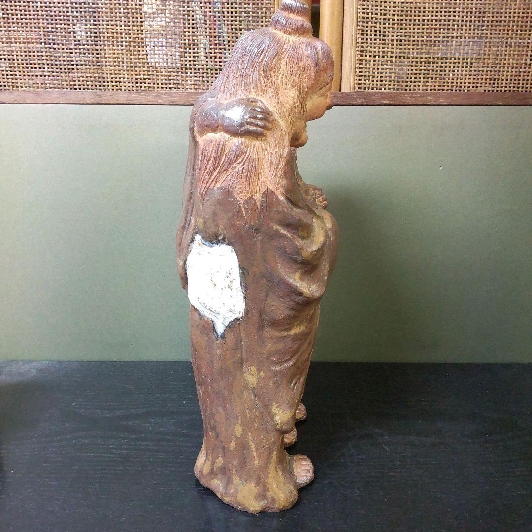 (767)✿唐津焼★三代陶痴作★寒山拾得の像★破魔おまけ付き★