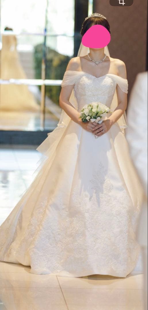 ホワイト Aライン サテンウェディングドレス