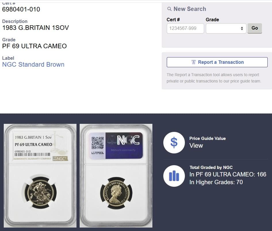 ★★★yokopea★★★　1983年イギリス1ソブリン金貨★PF69UC