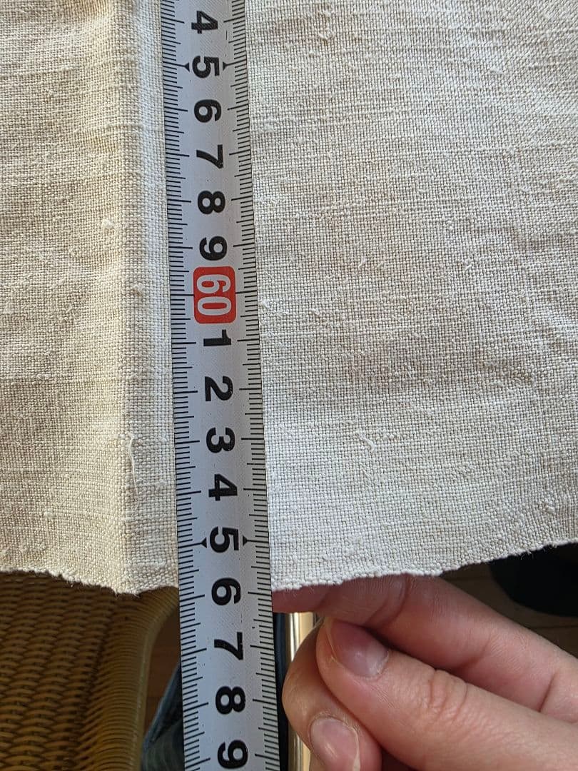 フランスアンティーク　手織りリネン　フリンジ付きクロス G.M刺繍