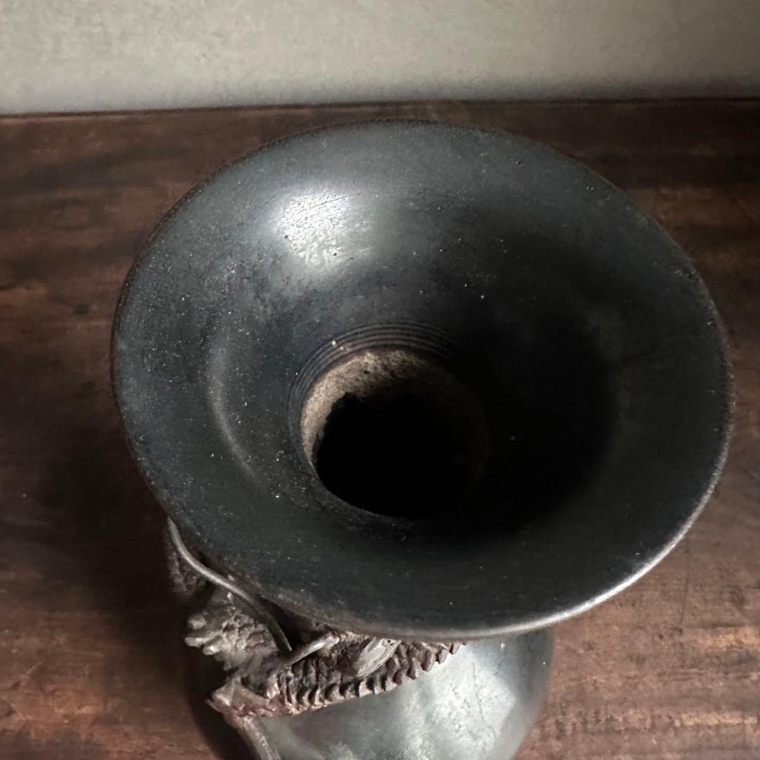 【希少】　古銅　銅製　鉄龍巻　龍巻花瓶　雄峰造　雄峰在銘　花入れ　高岡銅器　小