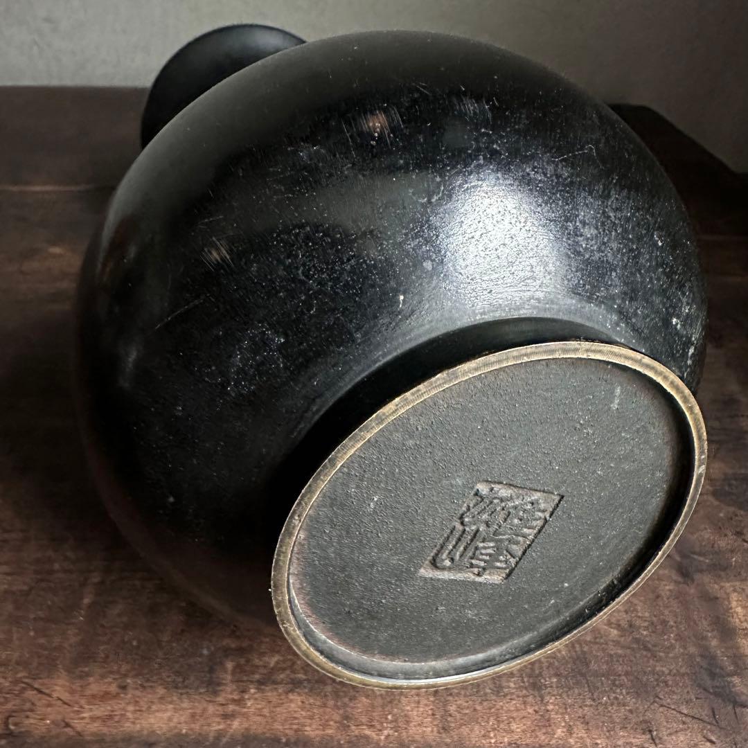 【希少】　古銅　銅製　鉄龍巻　龍巻花瓶　雄峰造　雄峰在銘　花入れ　高岡銅器　小