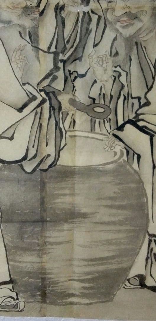 模写狩野松榮画、聖吸酸圖下絵、紙本三枚繋ぎ、