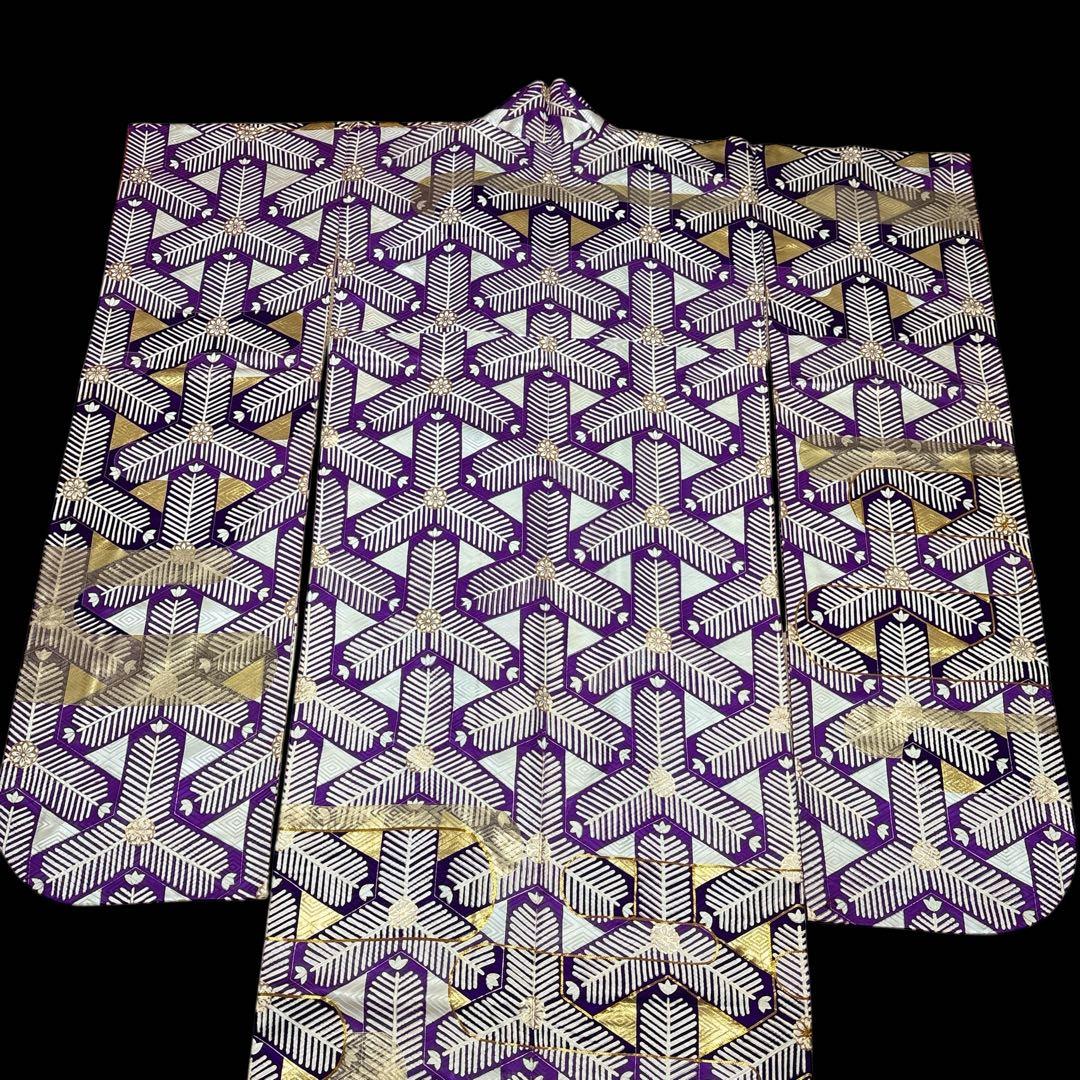 (う58) 煌紫モダン ✦ 洗練幾何学が映えるアンティーク振袖㊗️帯と②セット
