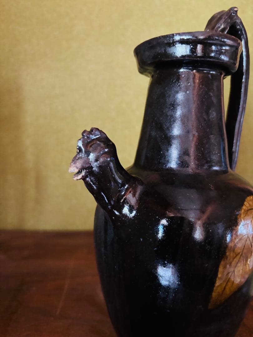 中国美術　黒釉　天鶏壺　てんけいこ　水差し　古玩