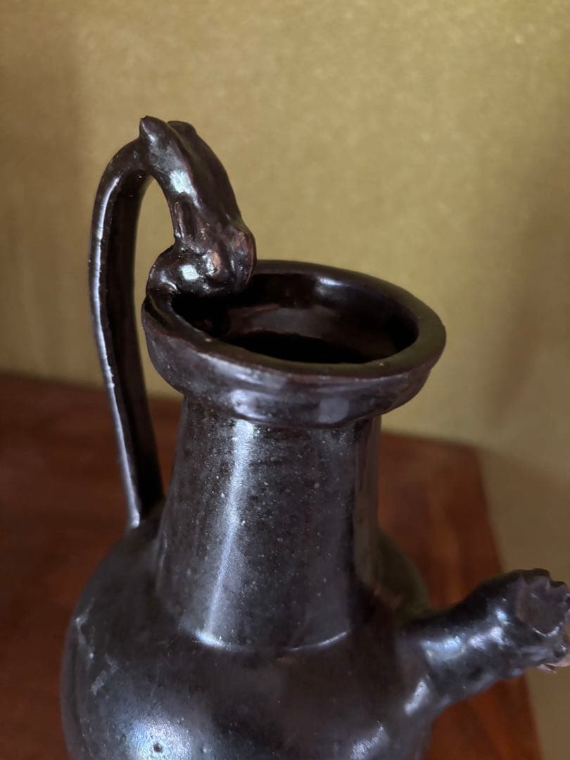 中国美術　黒釉　天鶏壺　てんけいこ　水差し　古玩