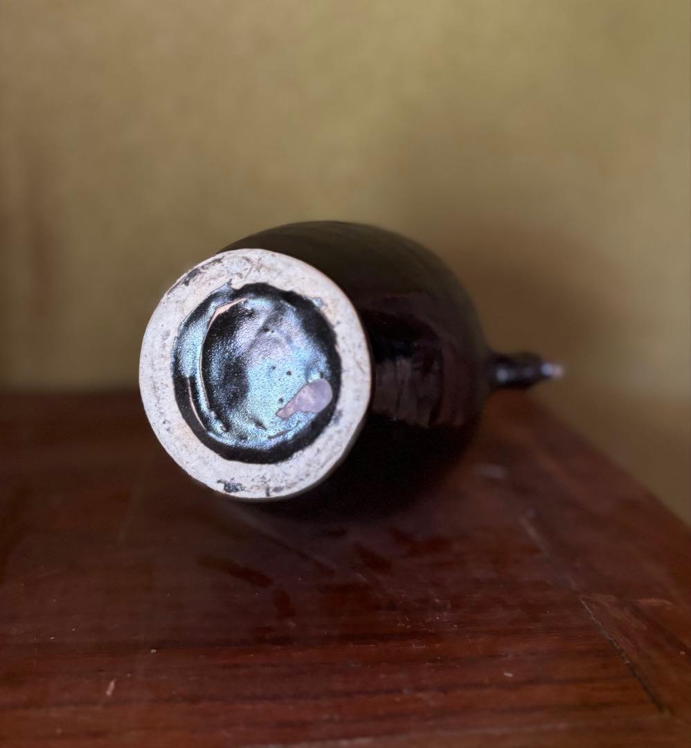 中国美術　黒釉　天鶏壺　てんけいこ　水差し　古玩