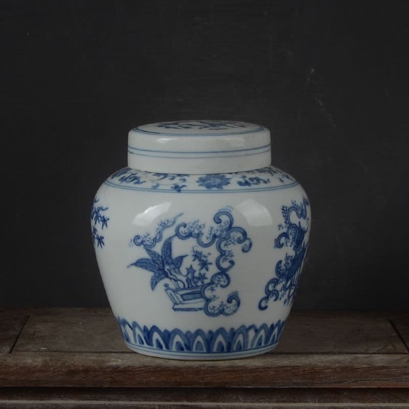 明成化青花嬰戯紋天字缶 景徳鎮 陶磁器 装飾品 現代工芸品 美術品 置物