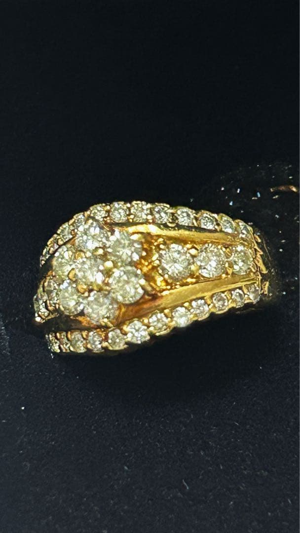 専用♡豪華 1ct フラワーモチーフ K18 天然ダイヤモンド ピンキーリング