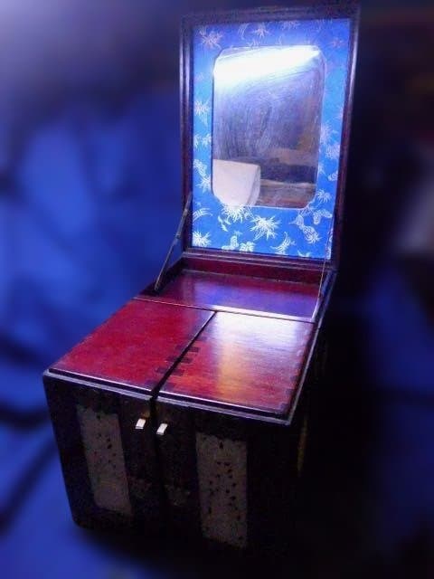 木製多機能収納ボックス 鏡付き