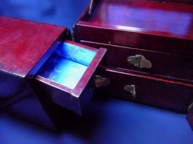 木製多機能収納ボックス 鏡付き