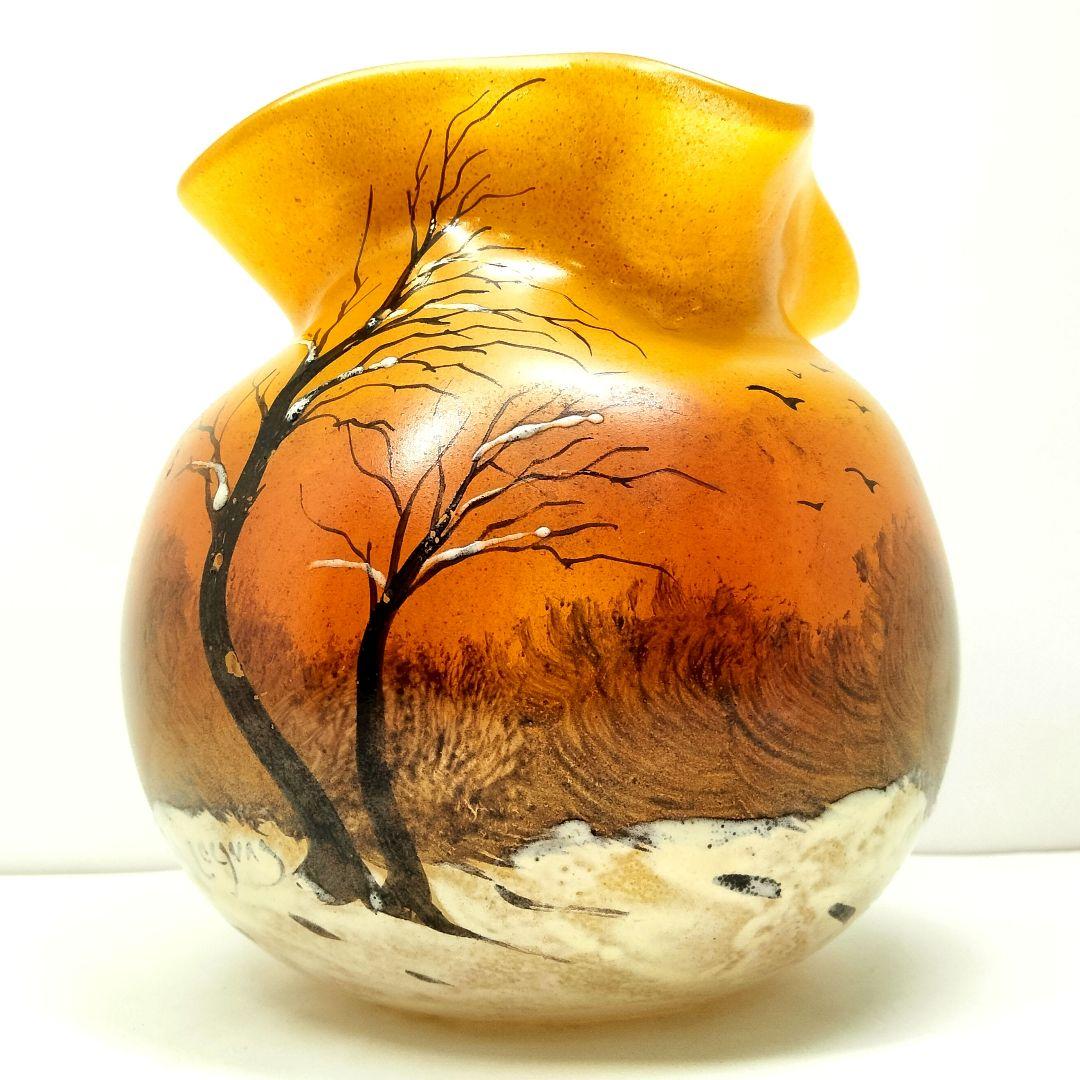 D160 1900年代初期 ルグラ フランス エナメル ガラス花瓶 高さ15㎝