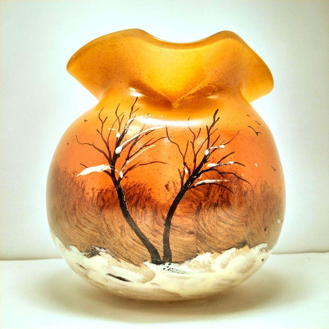 D160 1900年代初期 ルグラ フランス エナメル ガラス花瓶 高さ15㎝