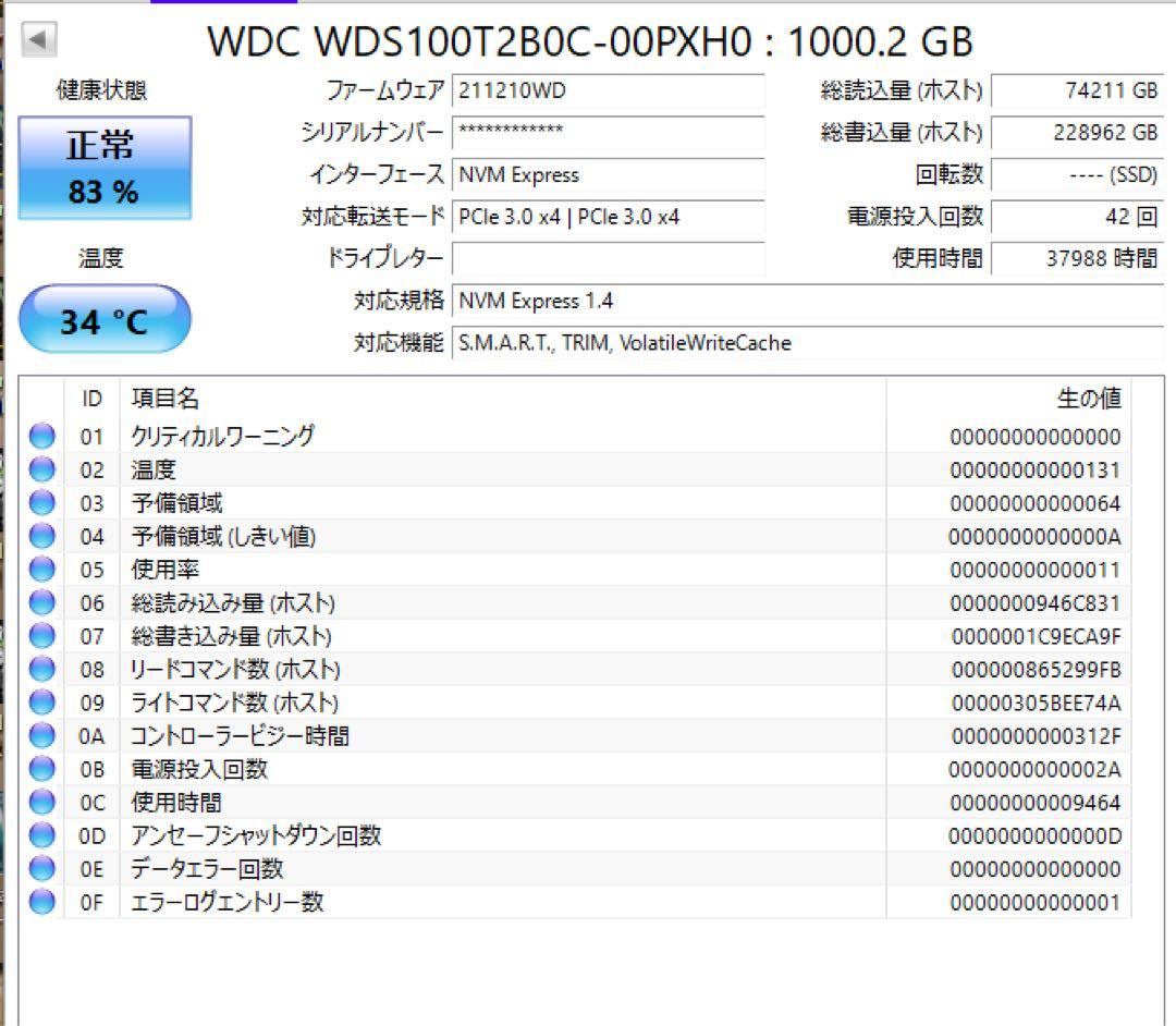 正常動作品WD Blue SN550 NVMe SSD 1TB