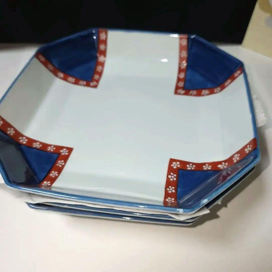 源右衛門 方皿 3枚 染錦梅小紋