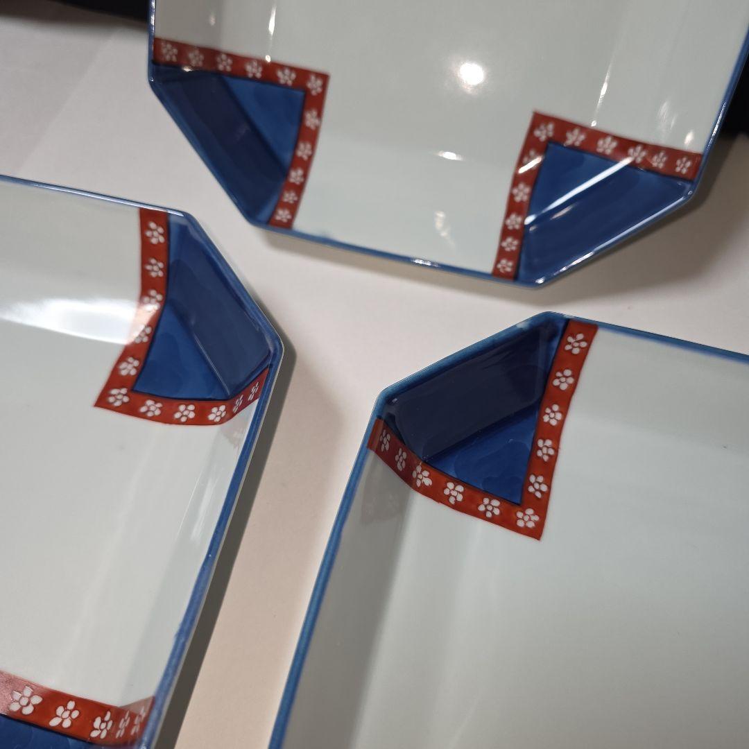源右衛門 方皿 3枚 染錦梅小紋