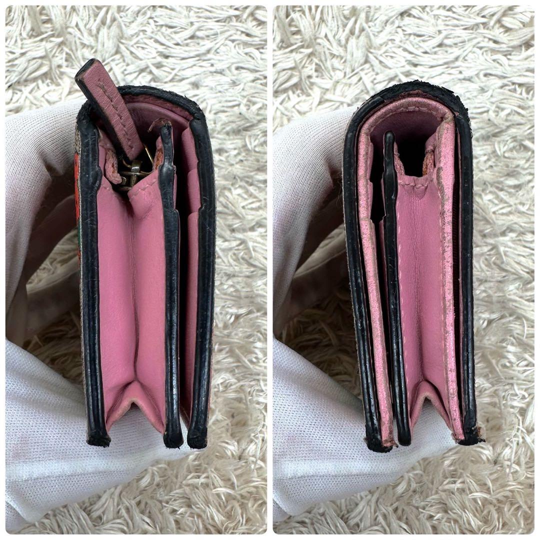 【美品】グッチ 二つ折り財布 ベージュ ピンク いちご スプリーム GG柄