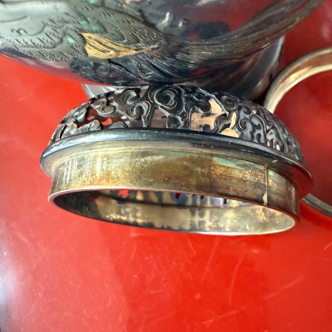 R様へ感謝お嫁入り‼️宝石王愛蔵品純銀金銀象嵌　桐花鳳凰雲竜火屋刻銘純銀香炉1客