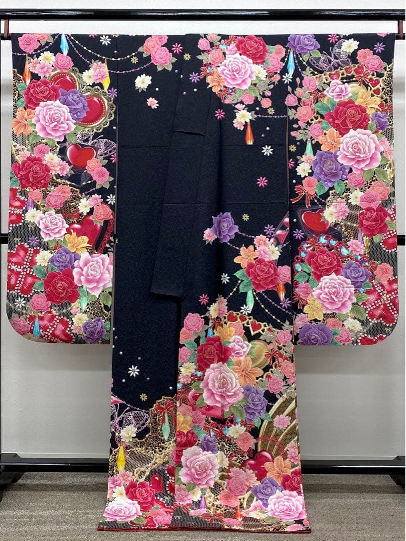 振袖 豪華 銀通し 刺繍 金彩 紋意匠 薔薇 大輪 身丈174cm 撥水加工済