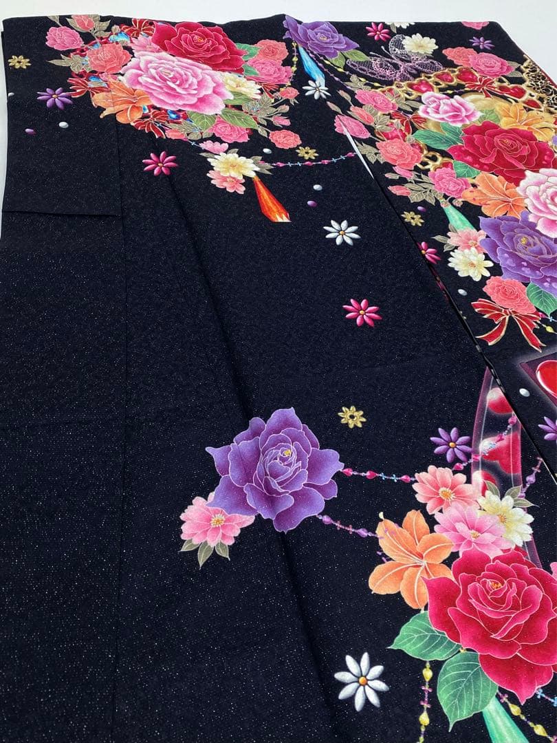 振袖 豪華 銀通し 刺繍 金彩 紋意匠 薔薇 大輪 身丈174cm 撥水加工済