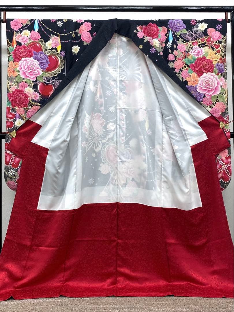 振袖 豪華 銀通し 刺繍 金彩 紋意匠 薔薇 大輪 身丈174cm 撥水加工済