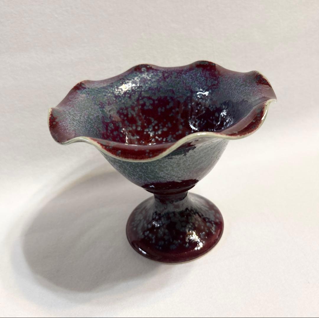 四郎作 有田焼 天目釉 高台菓子器 窯変 結晶釉 曜変調 脚付菓子鉢 茶道具