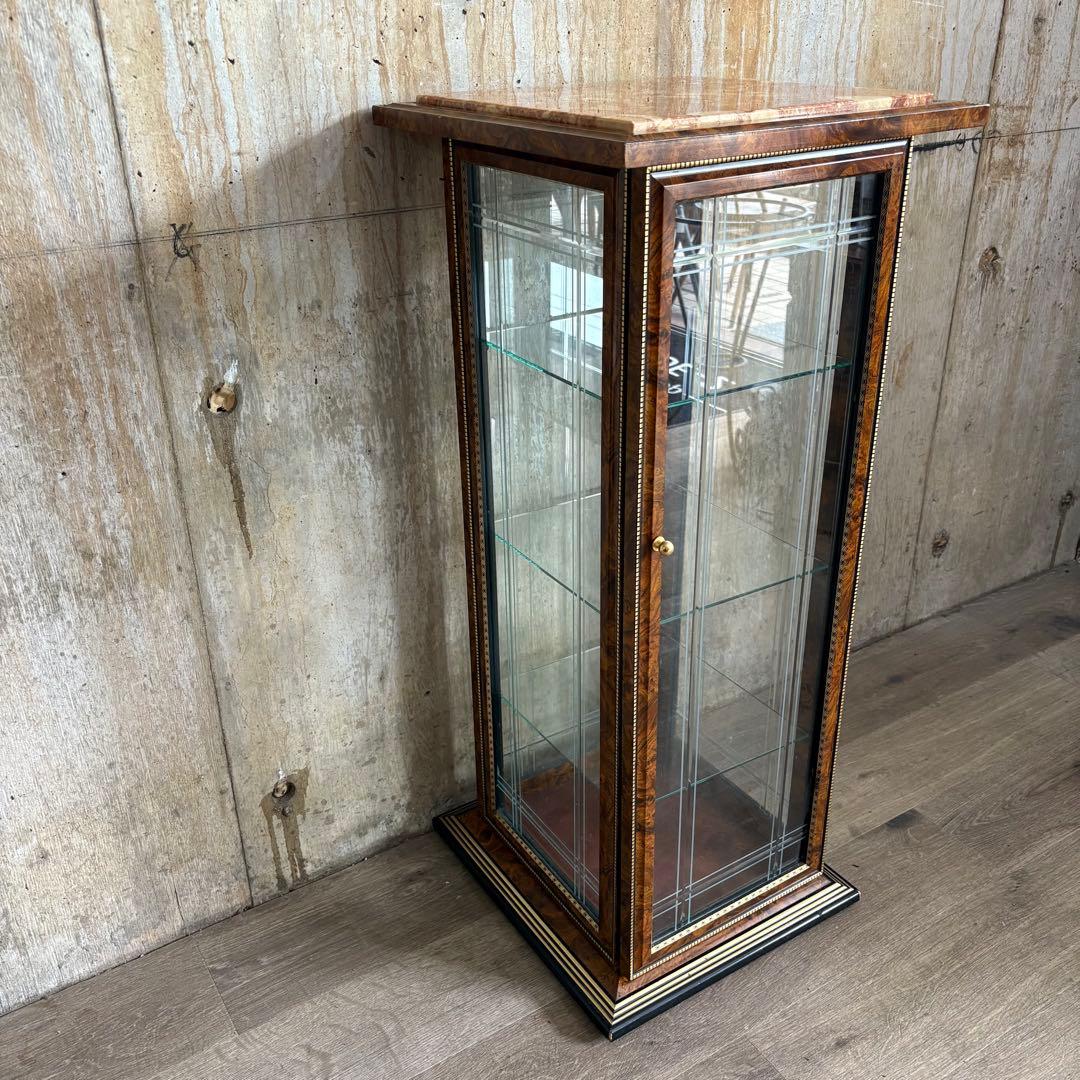 イタリア製　大理石トップ　4面ガラス　キュリオケース　コレクションケース　飾り棚