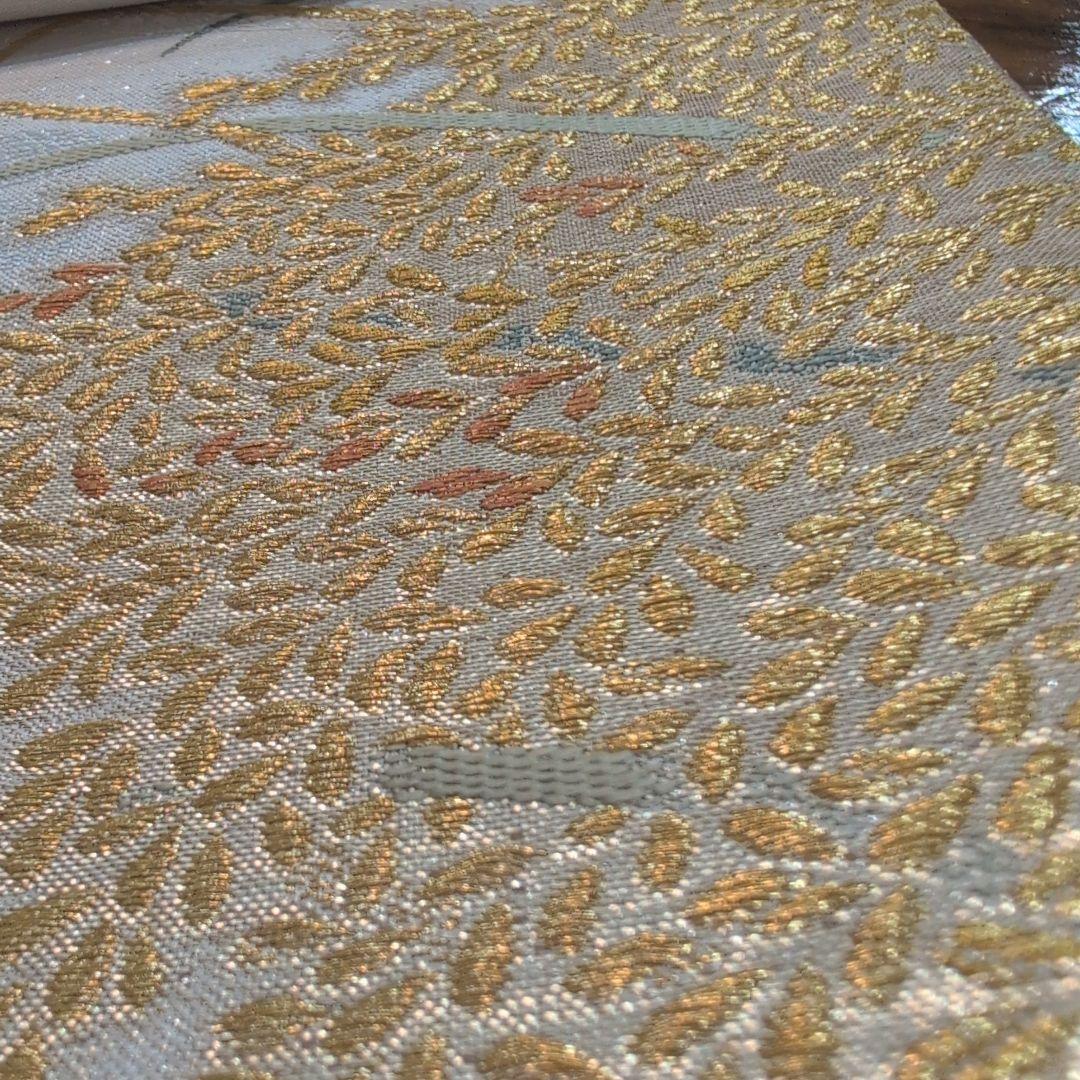 【高級】本金•袋帯 金糸刺繍（黄金織つづれ） 草花模様〜米百俵〜