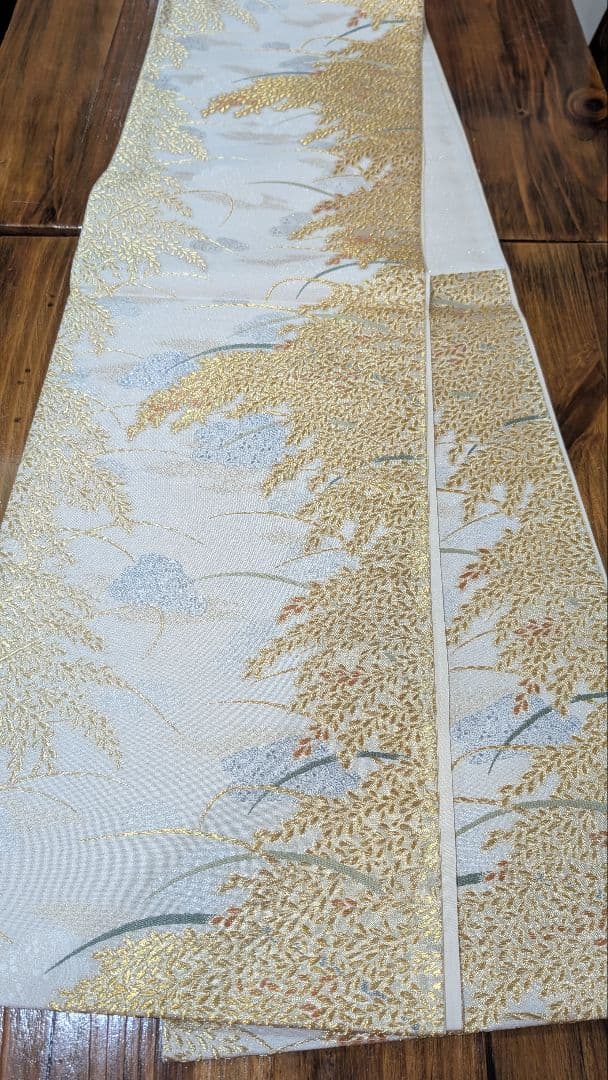 【高級】本金•袋帯 金糸刺繍（黄金織つづれ） 草花模様〜米百俵〜