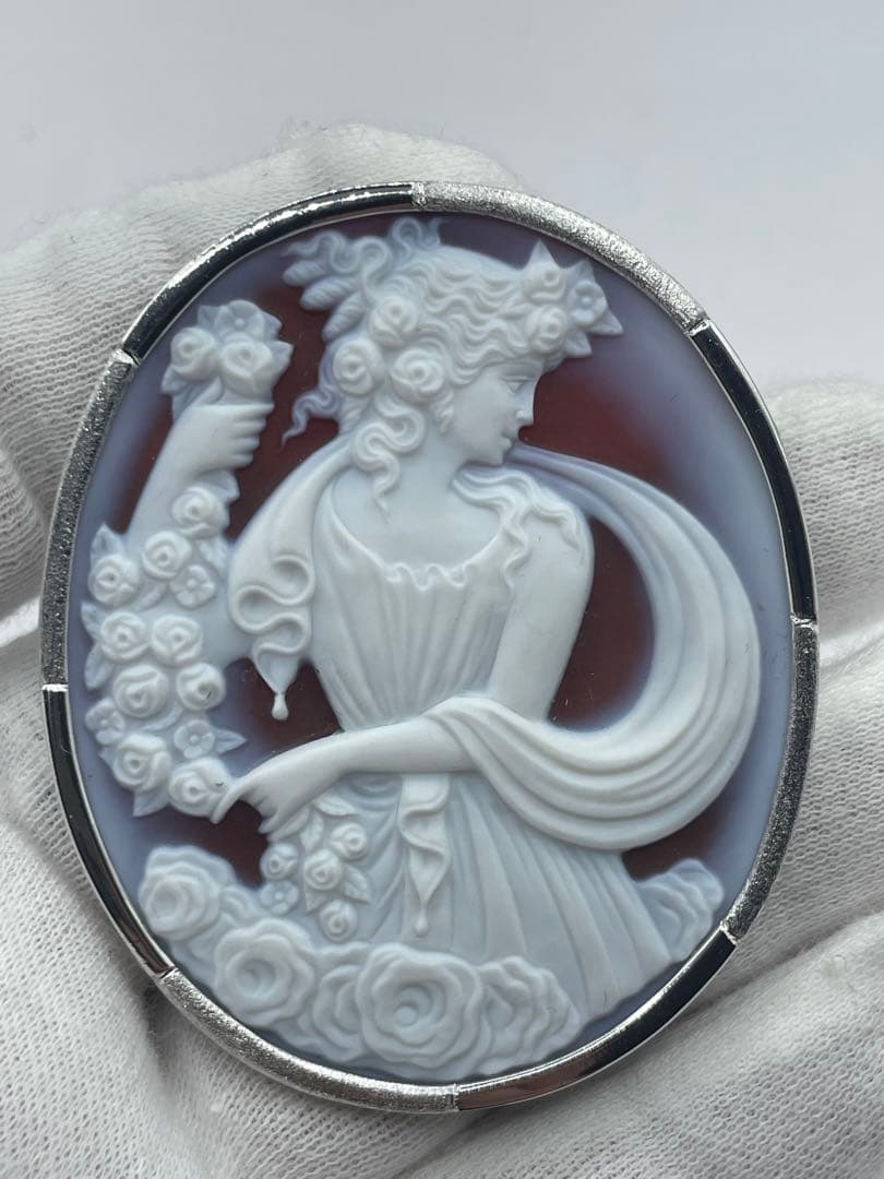 メノウカメオブローチ　ネックレストップ　2way silver 希少　特大