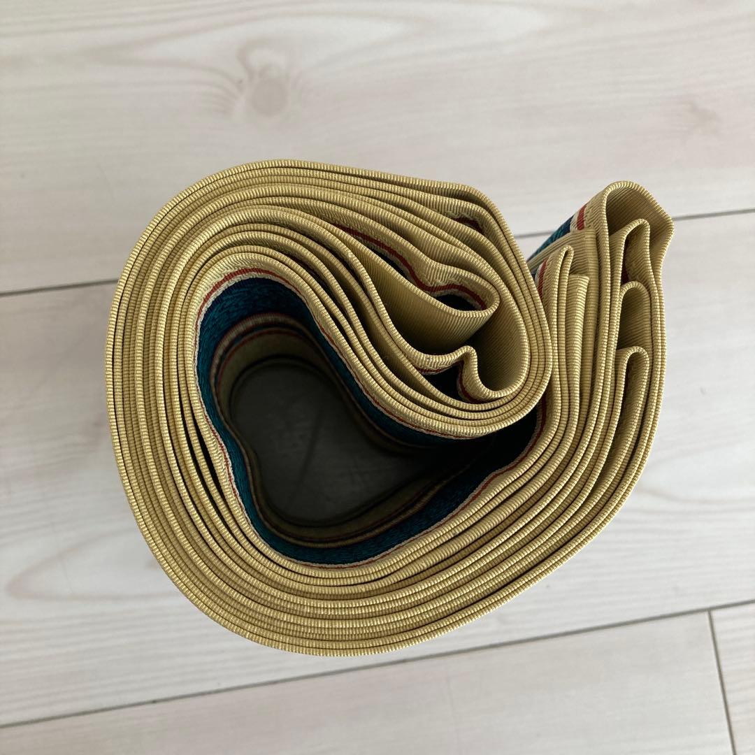 本場筑前博多織　半幅帯　縞模様　織り出し　正絹　タグ付　青海波　No.1-22