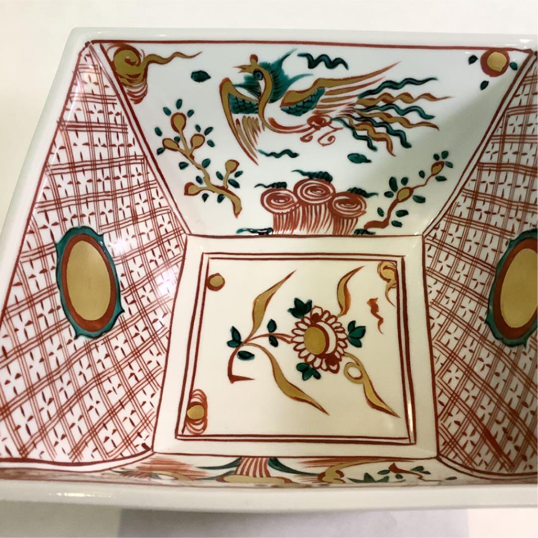 【茶道具】青絵角水指　竜谷焼　香雲作