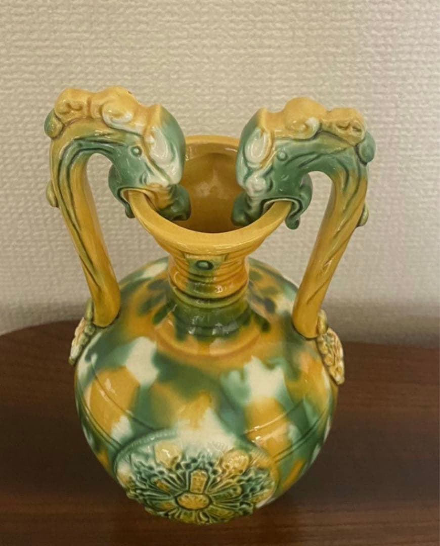 中国美術 三彩龍耳 壺 茶道具 唐物