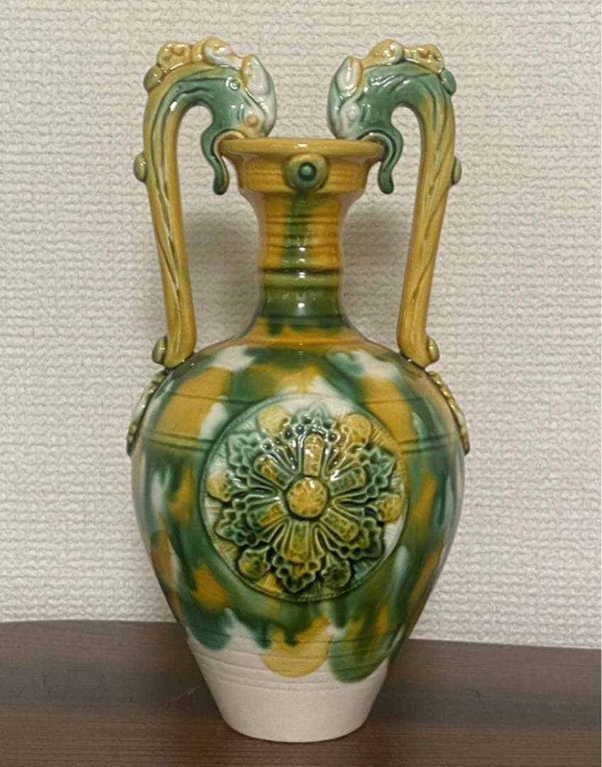 中国美術 三彩龍耳 壺 茶道具 唐物