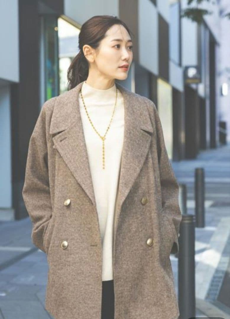 Global work 軽やかストレッチ襟2wayミドルコート Mサイズ