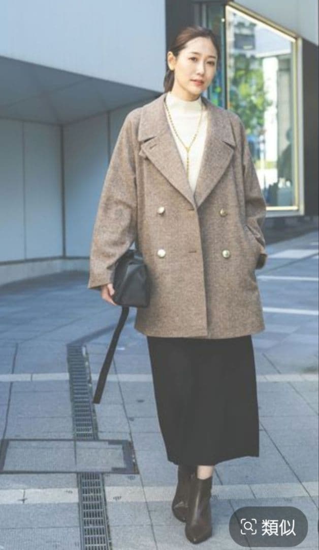 Global work 軽やかストレッチ襟2wayミドルコート Mサイズ