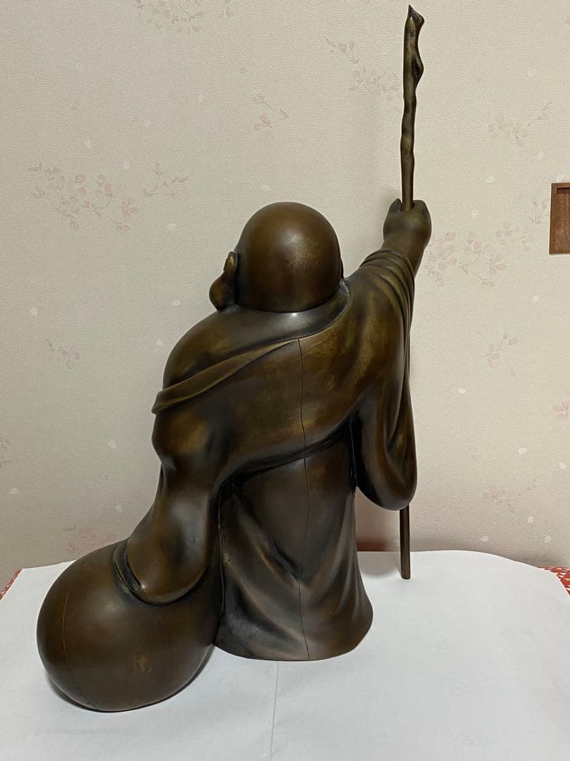 ♦️銅器 布袋様立像 置物飾り 高岡銅器？中国 真鍮製 高さ45.3cm 骨董品