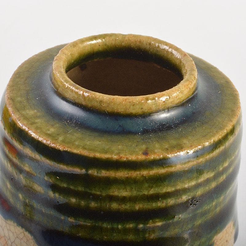 茶道具　織部焼　市川竹川造　織部茶入　仕覆付　共箱　V　6815