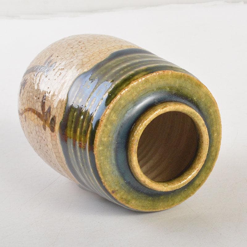 茶道具　織部焼　市川竹川造　織部茶入　仕覆付　共箱　V　6815