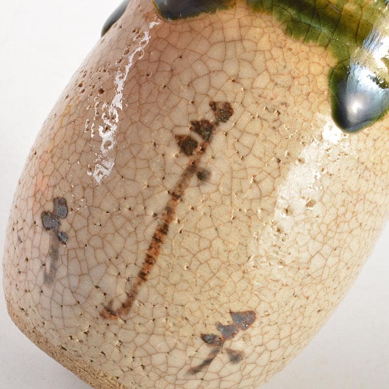 茶道具　織部焼　市川竹川造　織部茶入　仕覆付　共箱　V　6815