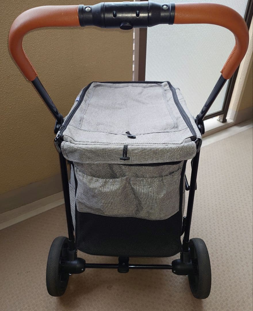 ペットカート グレー スチールフレーム　中型犬用　 折りたたみ式　耐荷重30kg