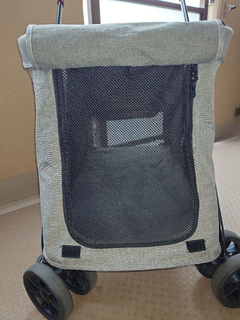 ペットカート グレー スチールフレーム　中型犬用　 折りたたみ式　耐荷重30kg