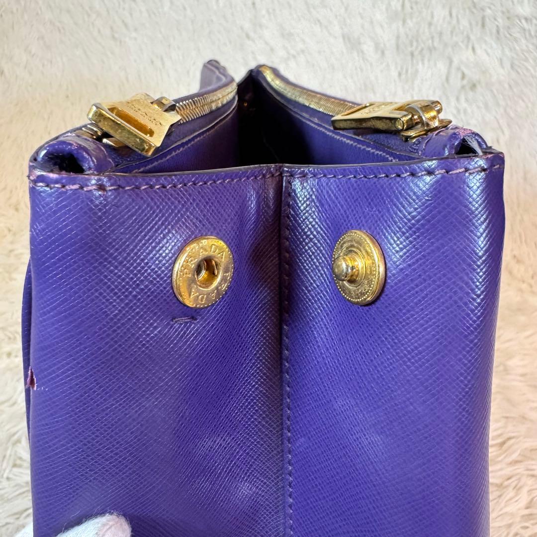 人気✨プラダ ハンドバッグ ガレリア サフィアーノ パープル 三角ロゴ レザー