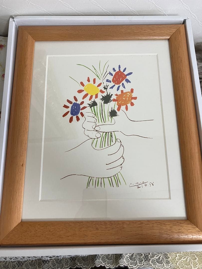 パブロピカソ　花束を持つ手　マット額装