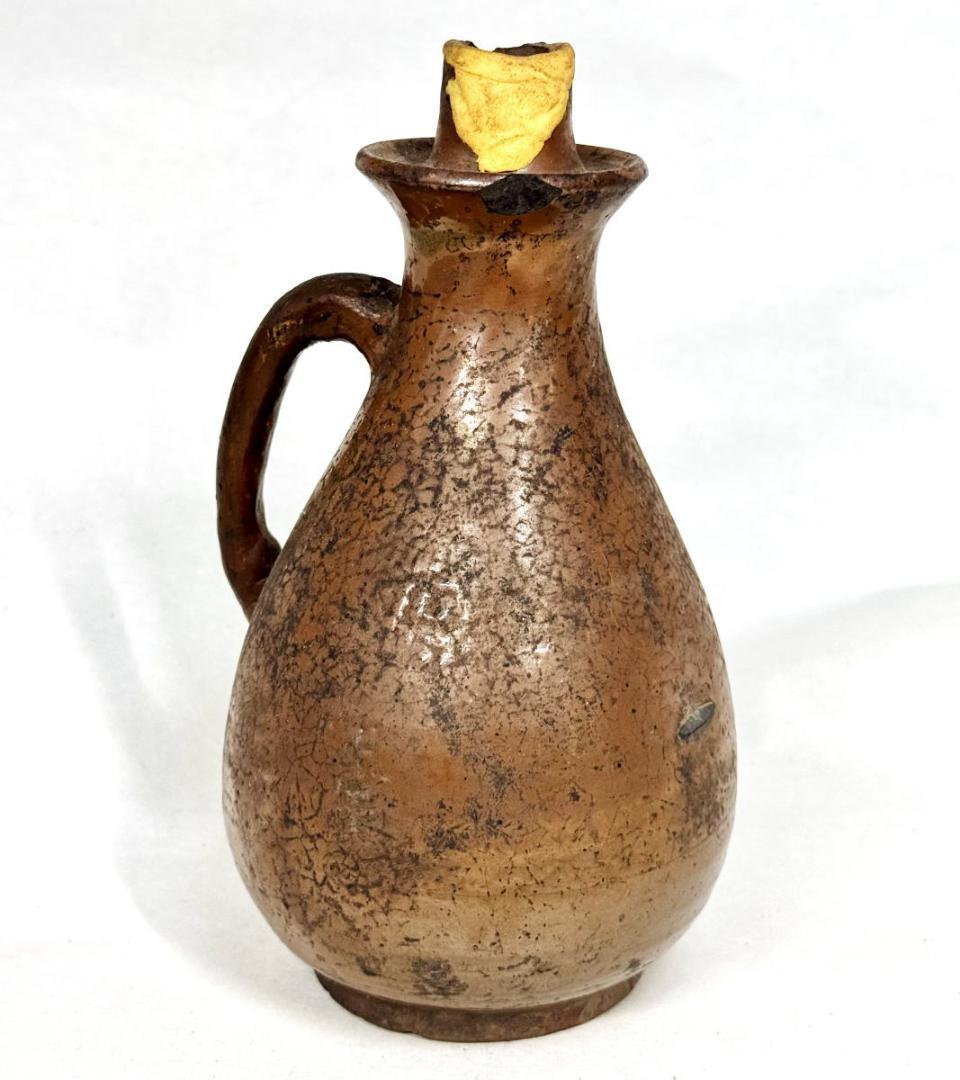 李朝 茶褐釉 手付灯火器油壺 伝世品焼物 古玩 骨董 朝鮮古美術 WWTT225