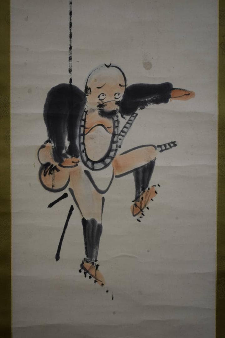 真作/田能村直入/人物画賛/絹表装/布袋屋掛軸HH-875