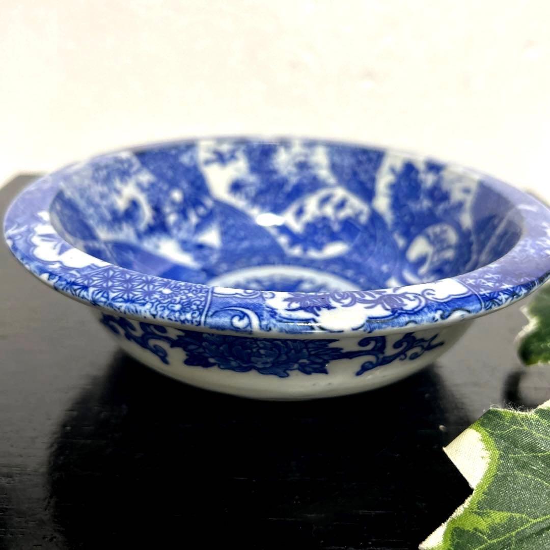 骨董品　古伊万里　転写　印判　煮物鉢　菊紋　椿紋　鳥紋　有田焼　アンティーク