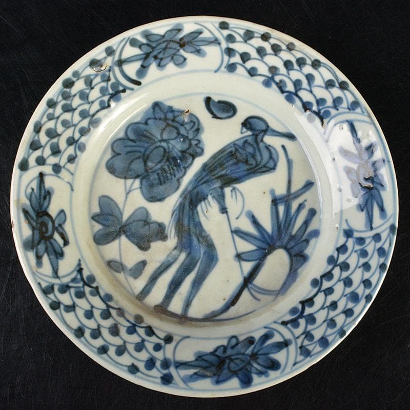 中国　南京染付　人物花文　小皿　V　R7488