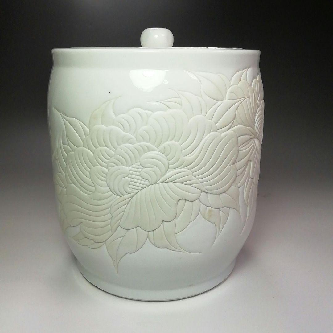 Ｓ３８４　水指　『出石焼』『花刻紋』『小嶋昇山作』　共箱　茶道具