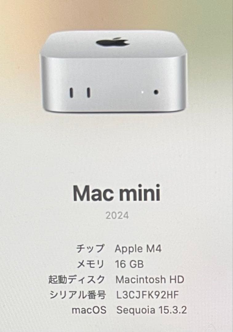 Macデスクトップ Apple Mac mini M4 16GB 256GB